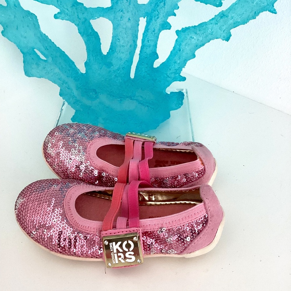 REDUCED NEW TODDLER GIRL MICHAEL KORS PINK SEQUENCE EMBELLISHED FLATS SHOES SZ 9